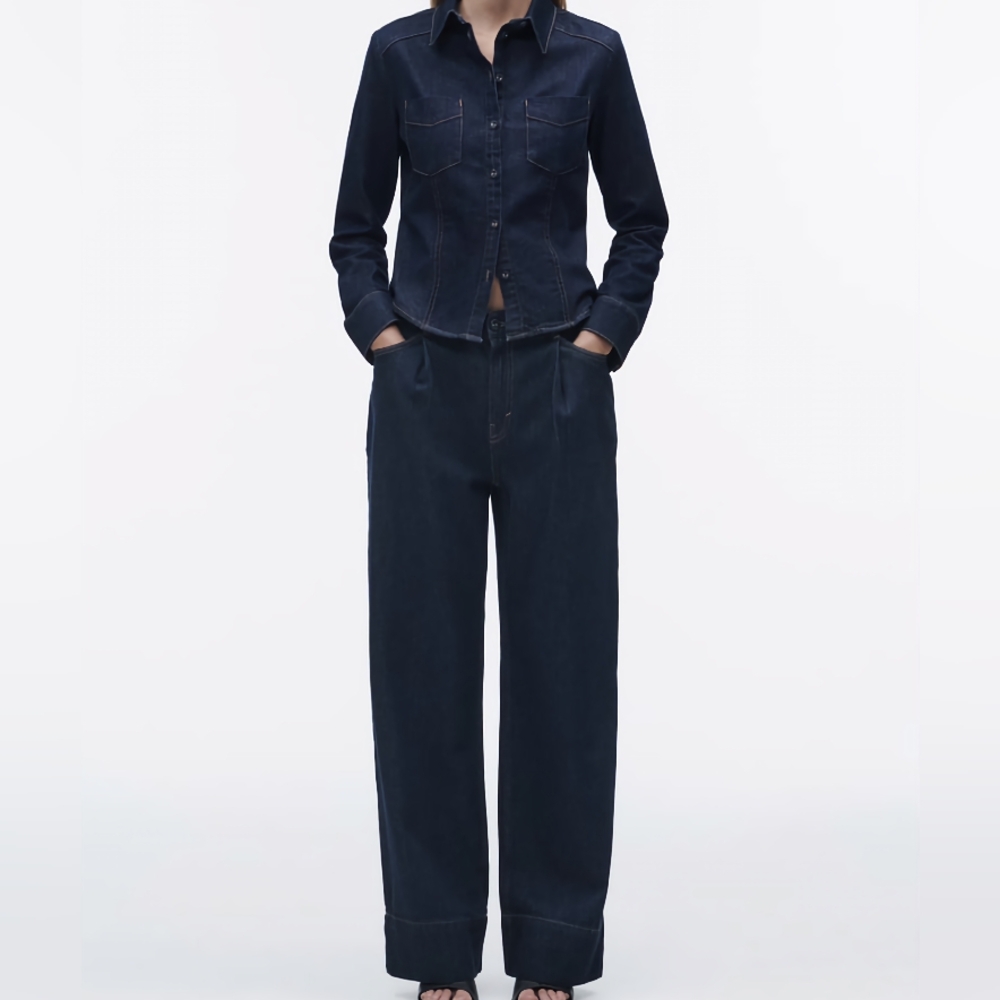 Zara Set Denim Shirt Sz M + Jeans Sz 10 Dark Blue BNWT